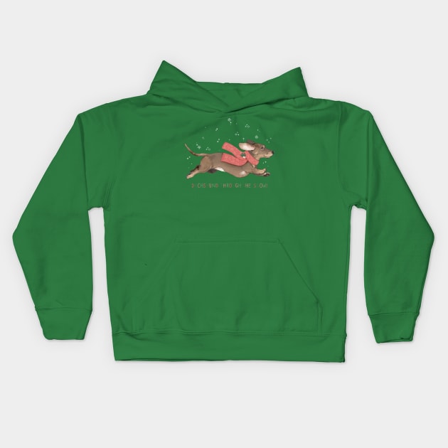 Dachshund Through The Snow Kids Hoodie by LauraGraves